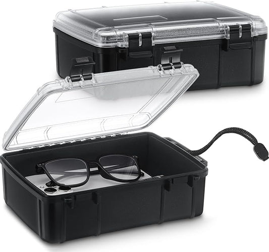 2 Pcs Waterproof Dry Box for Boat Junction Box 9.3 x 7.1 x 3.15 Inches Watertight Storage Box Protective Case Airtight Dry Box for Mobile Phones Wallets Camping Hiking Boating, Black