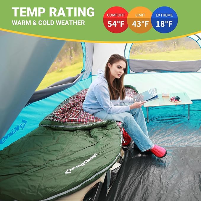 KingCamp Sleeping Bag for Adults, Cold Weather & Warm Extra Wide Big & Tall XL Portable Waterproof Flannel Sleeping Bags, Essentials Gear Accessories for Camping Backpacking Hiking Indoor & Outdoor