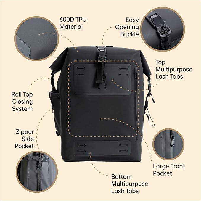 Black Waterproof Backpack 25L - 600D TPU Durable IPX8 Large Dry Bag for Kayaking, Hiking Backpack With Roll-Top Closure, Floating Waterproof Dry Backpack for Travel Outdoors, Hiking, Fishing