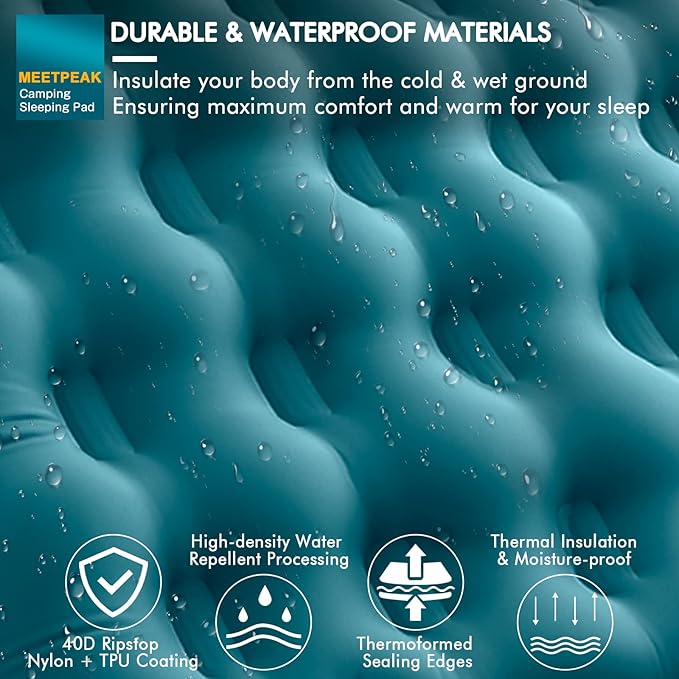 MEETPEAK Extra Thick 5 inch Inflatable Sleeping Pad for Camping, Ultralight Compact Sleeping Mat Built-in Foot Pump for Hiking Backpacking Traveling, Portable Camping Air Mattress