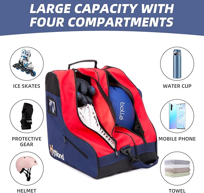 Roller Skate Bag - Breathable Large Capacity Ice Skate Bag with Adjustable Shoulder Strap - Fits Most Inline, Ice and Roller Skate Accessories for Kids and Adults