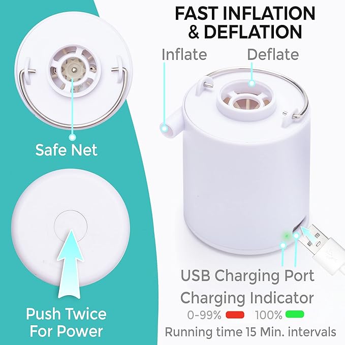 CIRCA AIR Mini Portable Air Pump for Inflatables, Mini Air Pump for Mattress Sleeping Pad, Rechargeable USB Small Air Pump, Travel Vacuum Pump, Tiny Portable Inflator Pump, Pool Float Pump for Toys