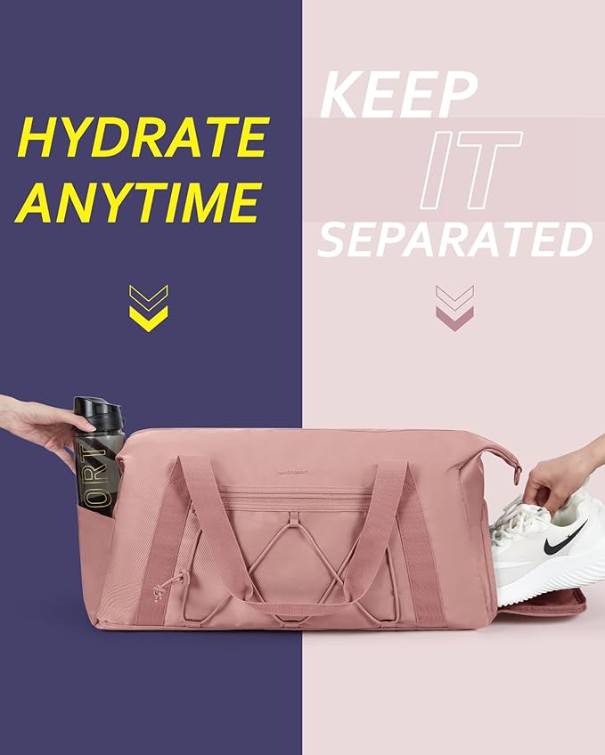 BAGSMART Small Gym Bag With Shoe Compartment & Wet Pocket, Lightweight Sports Travel Duffel Bag, Carry On Bag Weekender Overnight Bag, Water Resistant Sports Gym Tote Bags Swimming Yoga, Beige