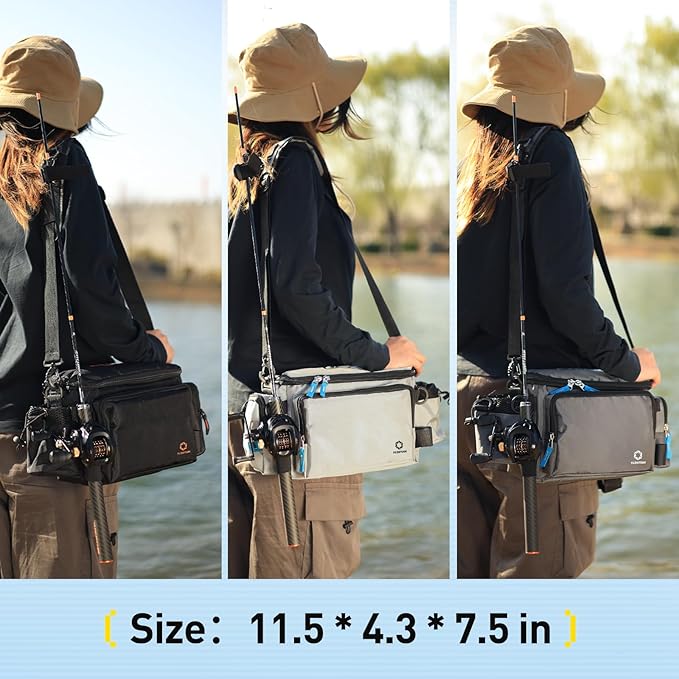 Small Fishing Bag with Rod Strap, Small Tackle Bag – Tackle Boxes & Gear,Portable & Lightweight, Move Freely, Cast Smoothly - Fishing Gifts for Men (Large - Light Grey)