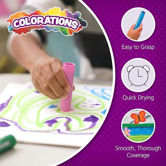 Tempera Paint Sticks, 24 Colors, Silky Smooth Color Application, Classic, Neon & Metallic Colors