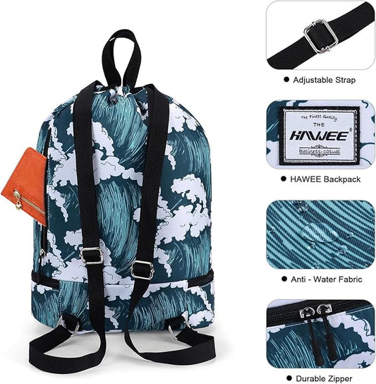 Dry Wet Drawstring Backpack with Shoe Compartment for Women Adjustable Gym Bag