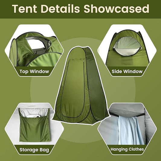 Portable Privacy Tent for Adults - Pop Up X Large Camping Toilet With 1 Roll Bags, 10 Pack Liquid Waste Gel - Folding Outdoor Changing Shelter