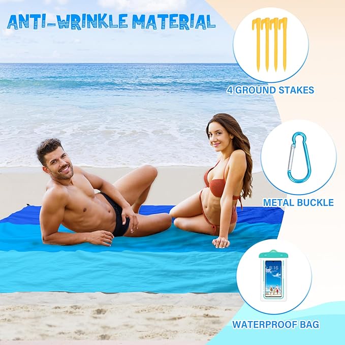 Beach Blanket Waterproof Sandproof 1-7 Adult Oversized 78 '' × 81 '' Lightweight Durable Compact Sand Free Beach Mat for Travel Camping Hiking Picnic Blanket