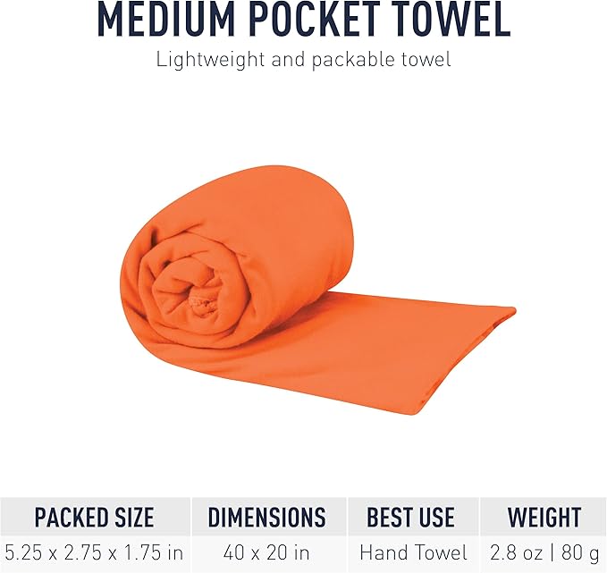Sea to Summit Portable Pocket Towel for Camping, Gym, and Travel