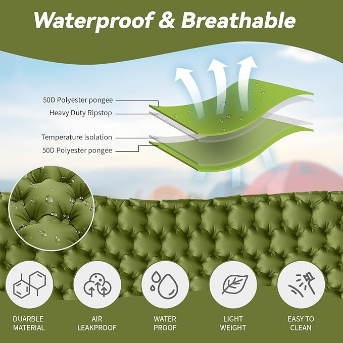 HiiPeak Double Sleeping Pad - Self Inflating 4" Extra-Thick for 2 Person with Pillow Built-in Foot Pump Inflatable Sleeping Mat for Backpacking, Hiking, Traveling, Tent, Portable Camping Mat