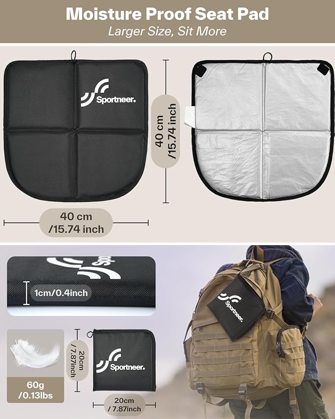 Sportneer Sitting Pad, Sit Pads for Backpacking Portable Camping Sit Pad Waterproof Folding Pad Stadium Seat Pad for for Camping Picnics Hiking