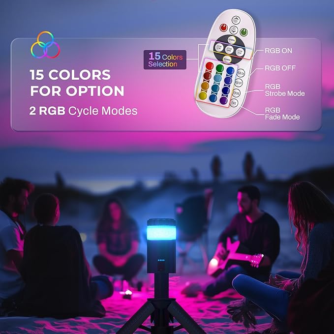 Telescopic Camping Light, 2000LM 10000mAh Rechargeable Camping Lantern with 15 Colors, Remote, IPX4 Waterproof, 180°Rotatable Portable Outdoor Tent Light for Power Outages, Working and Hiking