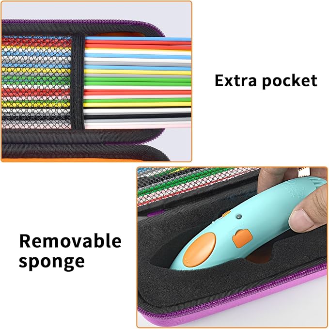 Case Compatible with 3Doodler Start+ Essentials for 3D Pen Set for Kids, Storage Organizer Carrying Holder Fit for Printing Pens, Plastic Refill Blister, Micro-USB Charger (Box Only)-Orange inner