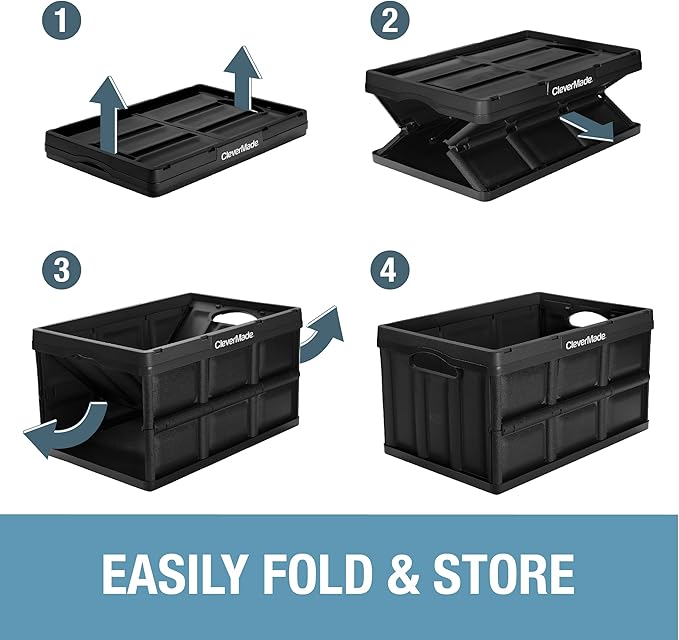 CleverMade Collapsible Storage Bins - Tan 3 Pack 46L - Stackable Containers Heavy Duty Capacity Folding Crates - Space-Saving for Home