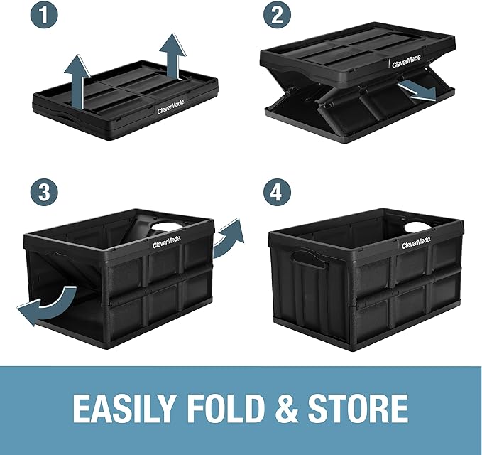 CleverMade Collapsible Storage Bins - Royal Blue 3 Pack 46L - Stackable Containers Heavy Duty Capacity Folding Crates - Space-Saving for Home