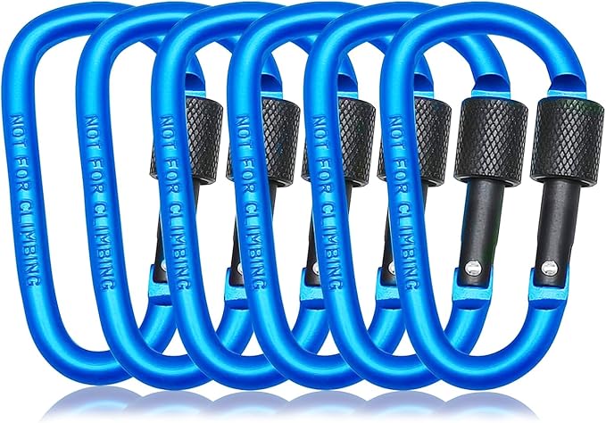 6 Pack Small Locking Carabiner Clips - 3 Inch Aluminum Alloy D-Ring Key Hooks with Twist Lock, Secure for Keys, Pet Leash, Travel Accessories (Not for Climbing)