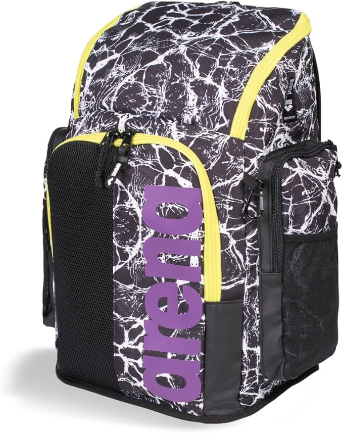ARENA Spiky III Backpack 45 Swimming Athlete Sports Gym Rucksack Large Training Gear Equipment Swim Bag for Men and Women, 45 Liters, Black/White