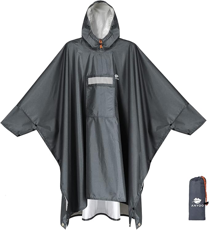 ANYOO Hooded Rain Poncho for Adults Waterproof Lightweight Rain Coat for Men Women Reusable Rain Jacket for Emergency Outdoor