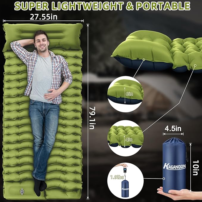 Sleeping Pad for Camping, Ultralight Inflatable Camping Mat with Pillow Built-in Foot Pump Sleeping Pads, Compact & Lightweight Camp Air Mattress for Backpacking, Hiking