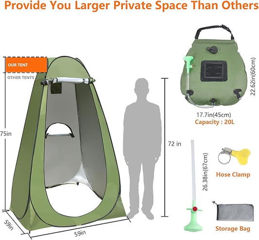 Camping Shower Tent,Pop Up Privacy Tent with Solar Shower Bag,Waterproof Pop Up Shower Tent for Portable Outdoor Toilet Shower Changing Room Sun Shelter Camping (Black/Camouflag/Green)