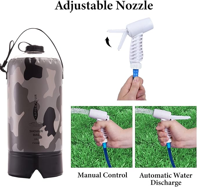 Portable Camping Shower Bag - 10L/2.2 Gallons 20/5 Gallons Solar Shower Water Bag with Foot Pump, Hose and Shower Head - Camp Shower for Camping, Beach, Travel, Outdoor Activities