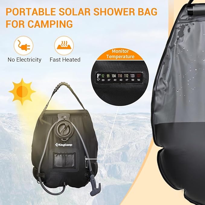 KingCamp Outdoor Shower Tents for Camping, Portable Instant Pop Up Privacy 2 Room Tent, with 5 Gallon/20L Portable Outdoor Shower Bag Sunlight Shower Bag