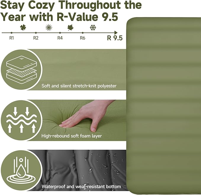 OUTSKIRT Camping Mattress, Self Inflating Sleeping Pad with Pump Sack, Foam Camping Pad for Sleeping, 4” Thickness Sleeping Mat for Camp/Travel/Car/Tent, 4 Season Camp Air Mattress