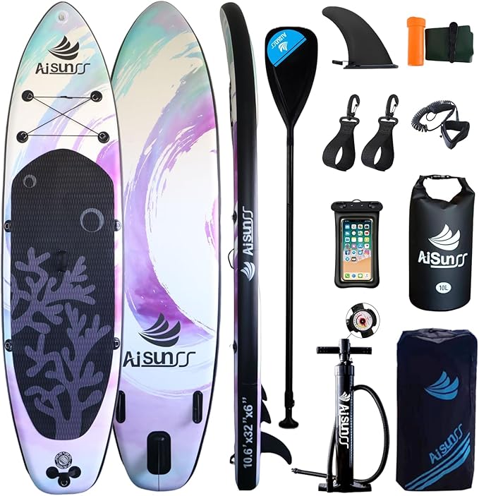 Inflatable Paddle Board for Adult, Paddle Board for All Skill Levels, Wide SUP Board with Primium Accessories Include SUP Carry Bag, Hand Pump, 10L Waterproof Bag and Adj Paddle