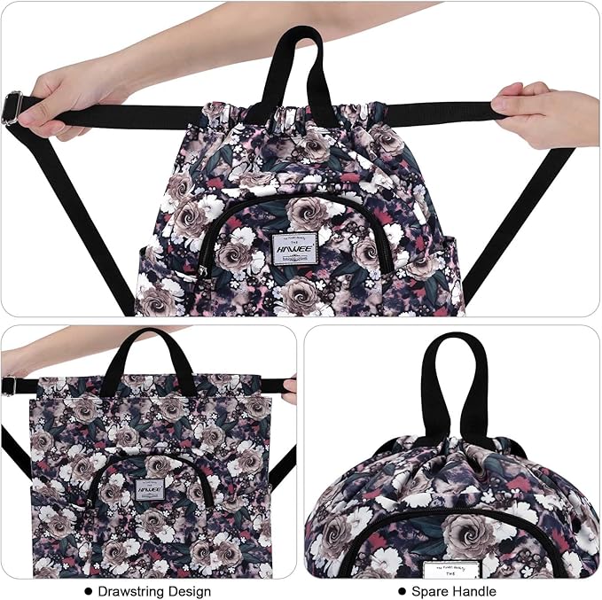 Dry Wet Drawstring Backpack with Shoe Compartment for Women Adjustable Gym Bag