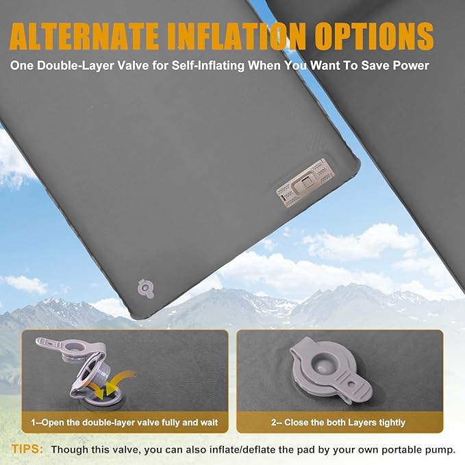 Self Inflating Sleeping Pad with Electric Pump, 3.14" Ultra-Thick Memory Foam Camping Mattress Pad with Pillow Fast Inflating in 30s,9.5 R-Value Insulated Camping Pad for Camping Car Travel, LightGrey