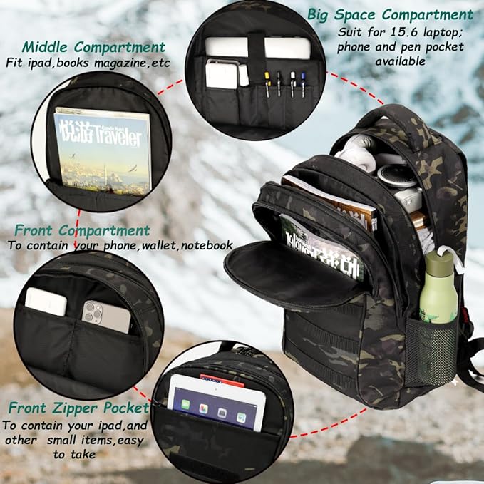 4land Camo Backpack for Boys,Army Boys Backpacks for Elementary Middle School Military,Camouflage Bookbag 40L