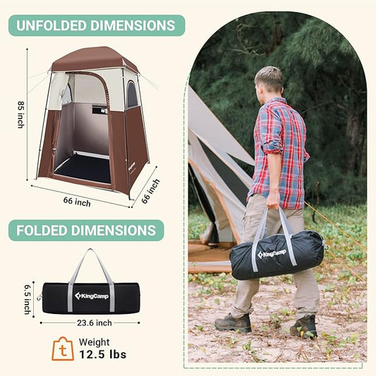KingCamp Shower Tent, Large Portable 1/2 Room Dressing, Toilet and Changing Tents with Shower Bag & Floor for Camping & Travel