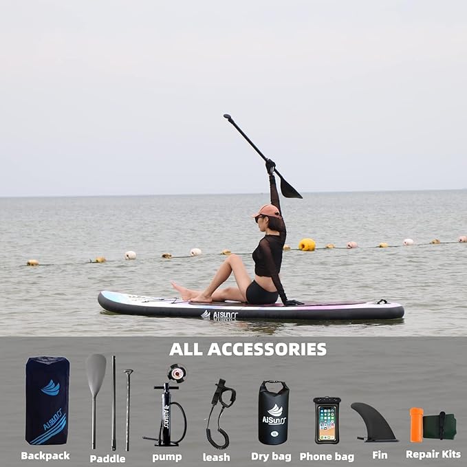 Inflatable Paddle Board for Adult, Paddle Board for All Skill Levels, Wide SUP Board with Primium Accessories Include SUP Carry Bag, Hand Pump, 10L Waterproof Bag and Adj Paddle