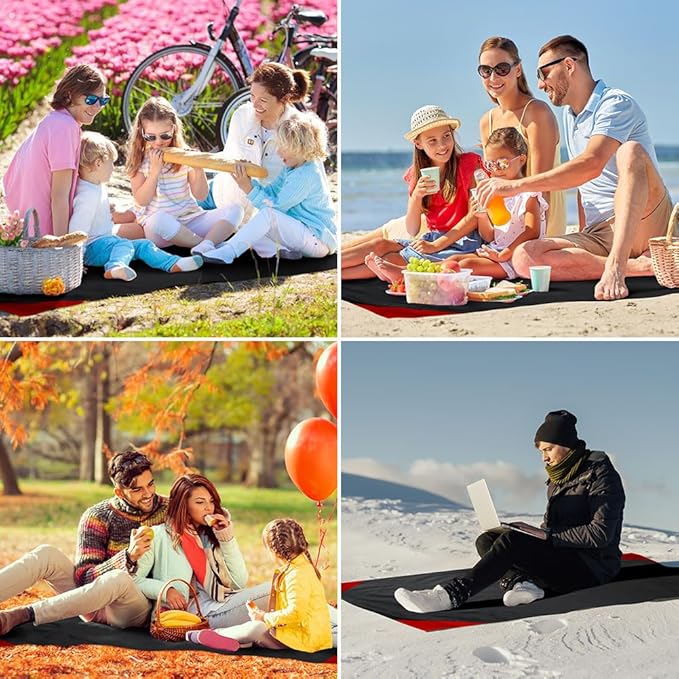 Picnic Blanket, Mini Pocket Beach Mat 78.8 x 82.7IN (5-7 People) Foldable, Lightweight Waterproof Sand Free, Foldable Thin Ground Sheet for Outdoor Camping Hiking Travel - with Hand Strap