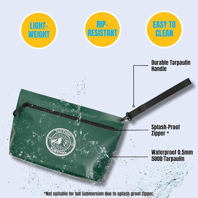 Tactiko Heavy-Duty 2L Splash Water Resistant Zipper Pouch - Hold-All Organizer for Dry Bags, Travel Bags