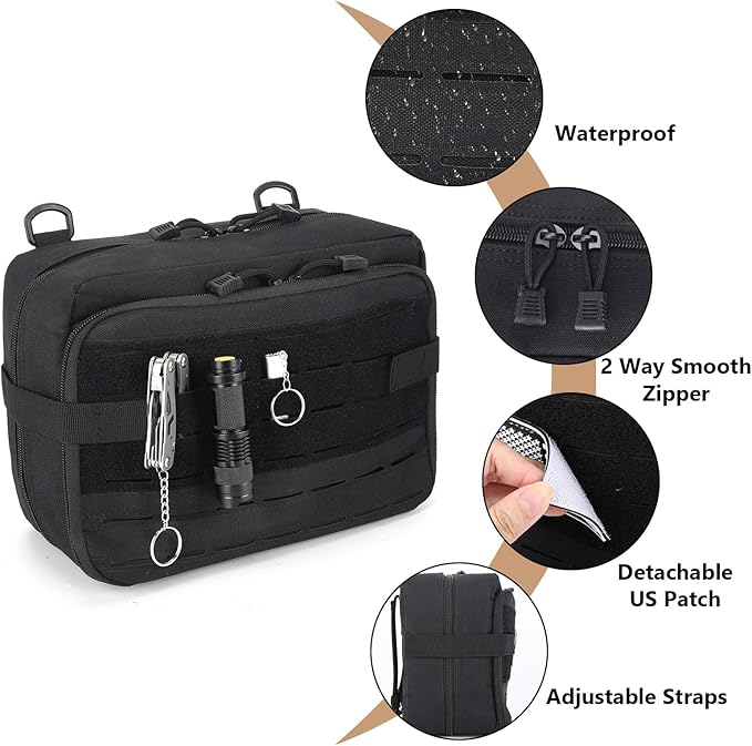 Tactical Pouch Large: EDC Gear Accessories Organizer With MOLLE System, Expandable Medical Pocket and U.S.A Patch