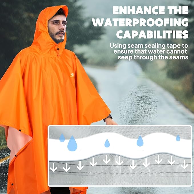 ANYOO Hooded Rain Poncho for Adults Waterproof Lightweight Rain Coat for Men Women Reusable Rain Jacket for Emergency Outdoor