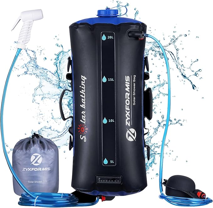 Camping Shower Bag, 5 Gal/20L TPU Material Portable Shower Bag with Foot Pump and Press-Type Shower Nozzle for Camping Beach Swimming Outdoor Traveling Hiking