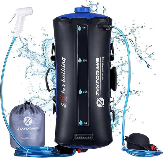 Camping Shower Bag, 5 Gal/20L TPU Material Portable Shower Bag with Foot Pump and Press-Type Shower Nozzle for Camping Beach Swimming Outdoor Traveling Hiking