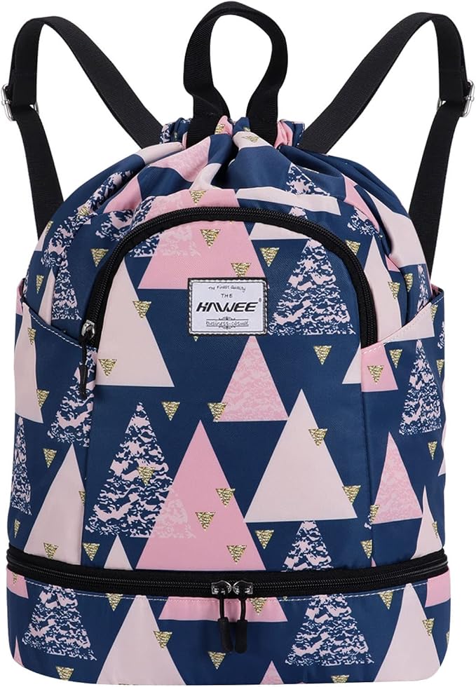 Dry Wet Drawstring Backpack with Shoe Compartment for Women Adjustable Gym Bag