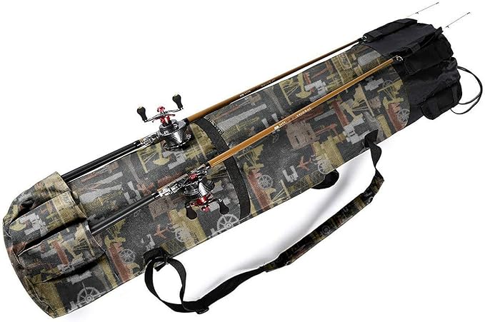 Allnice Durable Canvas Fishing Rod & Reel Organizer Bag Travel Carry Case Bag- Holds 5 Poles & Tackle