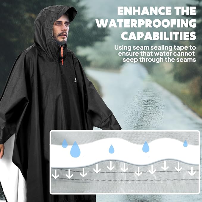 ANYOO Hooded Rain Poncho for Adults Waterproof Lightweight Rain Coat for Men Women Reusable Rain Jacket for Emergency Outdoor