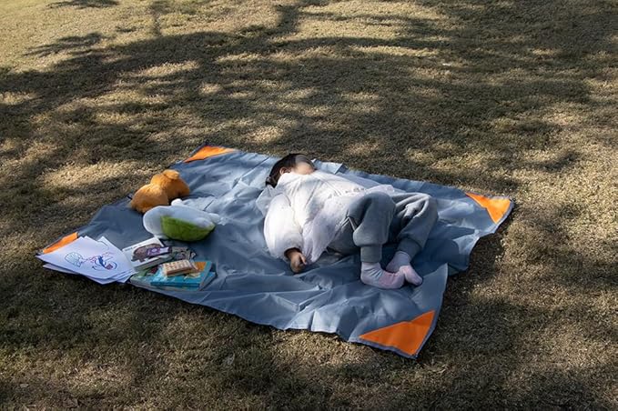 Orga'Neat Pocket Picnic Blanket, Sandproof Lightweight Pocket Camping Tarp, 55″x 39″ Foldable & Fits into Small Bag, Water Resistant Washable Quick Dry Compact Beach Mat for Outdoor Recreation
