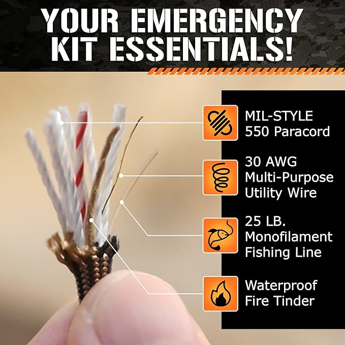 TITAN Survival Patented Paracord 550 - 25ft, 100ft, 500ft & Color Options - 620LB Strength Survival Paracord Military Spec with 3 Strands - Heavy Duty Hank Cord for Camping & Outdoors with Firestarter