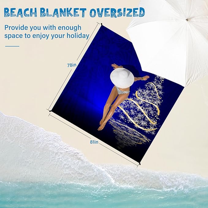Beach Blanket Waterproof Sandproof 1-7 Adult Oversized 78 '' × 81 '' Lightweight Durable Compact Sand Free Beach Mat for Travel Camping Hiking Picnic Blanket Extra Large