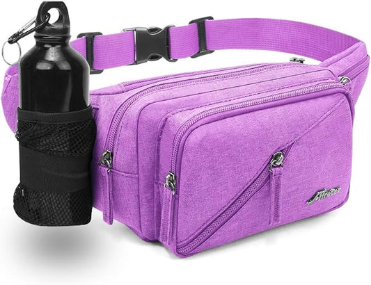 Fanny Pack Waterproof Waist Bag Pack Men Women Hip Bum Bag With Water Bottle Holder Adjustable Strap Suitable For Outdoors Workout Traveling Hiking Cycling Dog Walking Pouch Bag(Purple)