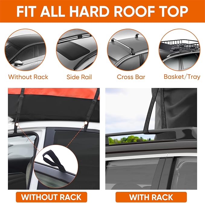 Car Rooftop Waterproof Bag,15 Cubic Feet Large Capacity Rainproof and Snowproof Cargo Transportation Roof Cargo Bag for All Vehicle with/Without Racks-Anti-Slip Mat,10 Straps,Luggage Lock
