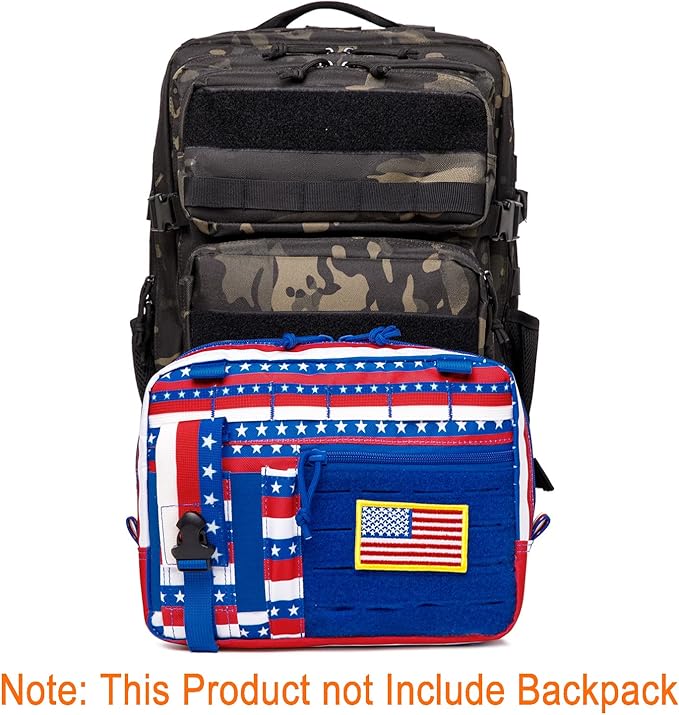 Tactical Molle Admin Pouch of Laser Cut Design,Medical EMT Organizer with Phone Pouch,EDC EMT Pack IFAK Tool Holder with US Patch (Large RedBlueStar-Include Accessories)