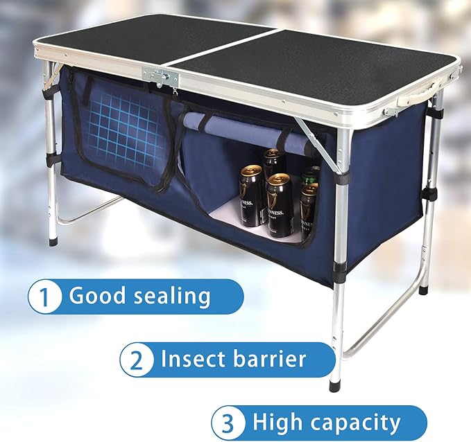 CampLand Outdoor Folding Table Aluminum Lightweight Height Adjustable with Storage Organizer for BBQ, Party, Camping