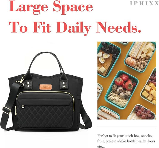 Lunch Bag Women Insulated Lunch Box for Adults - Leakproof Large Purse Lunch Tote Bags for Women with Adjustable Shoulder Strap Zipper Side Pockets for Work